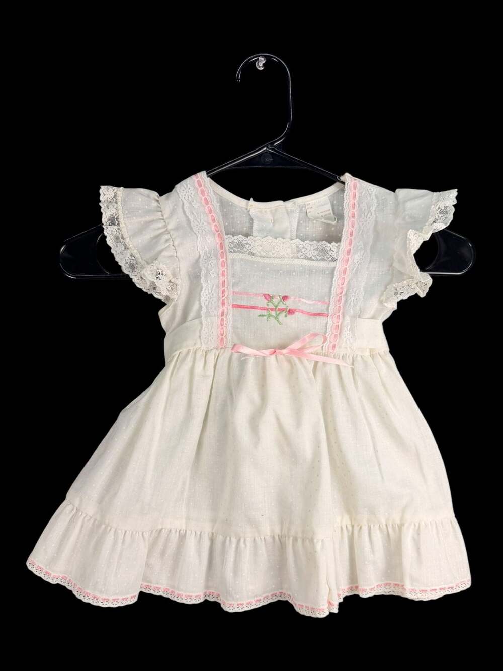 Evy of California Vintage Girls White Embroidered Swiss Dot Ruffled Lace Dress